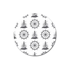 Marine-nautical-seamless-pattern-with-vintage-lighthouse-wheel Magnet 3  (round)