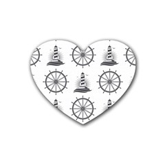 Marine-nautical-seamless-pattern-with-vintage-lighthouse-wheel Rubber Coaster (heart)