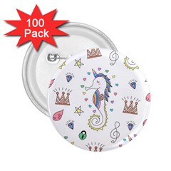 Seamless-pattern-cute-unicorn-cartoon-hand-drawn 2 25  Buttons (100 Pack) 