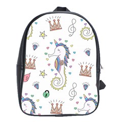 Seamless-pattern-cute-unicorn-cartoon-hand-drawn School Bag (large) by Jancukart