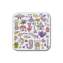 Fantasy-things-doodle-style-vector-illustration Rubber Coaster (Square)