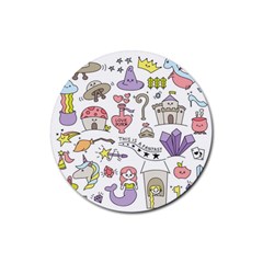 Fantasy-things-doodle-style-vector-illustration Rubber Coaster (Round)