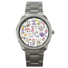 Fantasy-things-doodle-style-vector-illustration Sport Metal Watch