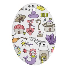 Fantasy-things-doodle-style-vector-illustration Oval Ornament (Two Sides)