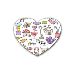 Fantasy-things-doodle-style-vector-illustration Rubber Coaster (Heart)