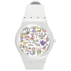 Fantasy-things-doodle-style-vector-illustration Round Plastic Sport Watch (M)