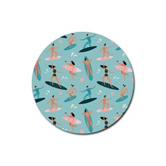 Beach-surfing-surfers-with-surfboards-surfer-rides-wave-summer-outdoors-surfboards-seamless-pattern- Rubber Round Coaster (4 Pack)