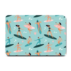 Beach-surfing-surfers-with-surfboards-surfer-rides-wave-summer-outdoors-surfboards-seamless-pattern- Small Doormat by Jancukart