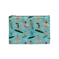 Beach-surfing-surfers-with-surfboards-surfer-rides-wave-summer-outdoors-surfboards-seamless-pattern- Cosmetic Bag (medium) by Jancukart