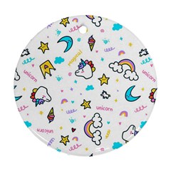 Unicorns-rainbows-seamless-pattern Ornament (round)