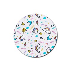 Unicorns-rainbows-seamless-pattern Rubber Round Coaster (4 Pack)