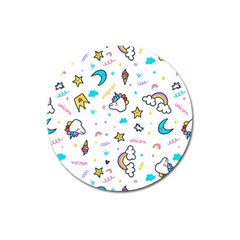 Unicorns-rainbows-seamless-pattern Magnet 3  (round)