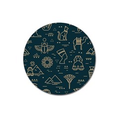 Dark-seamless-pattern-symbols-landmarks-signs-egypt -- Magnet 3  (round)