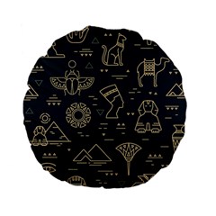 Dark-seamless-pattern-symbols-landmarks-signs-egypt -- Standard 15  Premium Flano Round Cushions by Jancukart