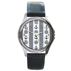 Nautical-seamless-pattern-vector-illustration Round Metal Watch