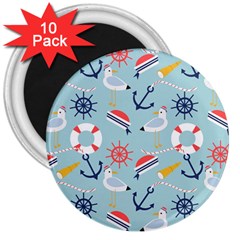 Nautical-marine-symbols-seamless-pattern 3  Magnets (10 Pack) 