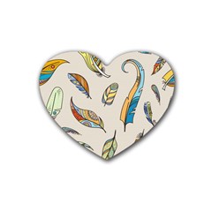 Vector-boho-doodle-feathers-seamless-pattern-illustration Rubber Coaster (heart)