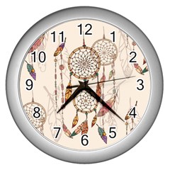 Coloured-dreamcatcher-background Wall Clock (silver)