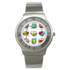 Set-colorful-comic-speech-bubbles Stainless Steel Watch by Jancukart