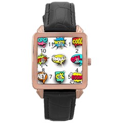 Set-colorful-comic-speech-bubbles Rose Gold Leather Watch  by Jancukart