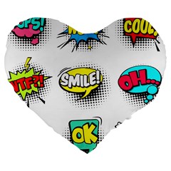 Set-colorful-comic-speech-bubbles Large 19  Premium Flano Heart Shape Cushions by Jancukart