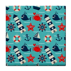 Seamless-pattern-nautical-icons-cartoon-style Tile Coaster