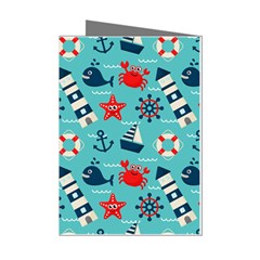 Seamless-pattern-nautical-icons-cartoon-style Mini Greeting Cards (pkg Of 8) by Jancukart