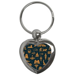 Dark-seamless-pattern-symbols-landmarks-signs-egypt Key Chain (heart)