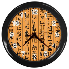 Egyptian-hieroglyphs-ancient-egypt-letters-papyrus-background-vector-old-egyptian-hieroglyph-writing Wall Clock (black)