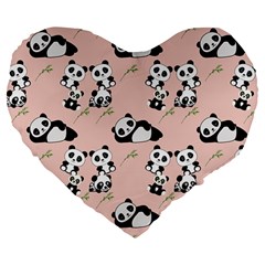 Pandas Pattern Panda Bear Large 19  Premium Flano Heart Shape Cushions by Wegoenart