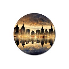 Manhattan Skyline Sunset Nyc Magnet 3  (round) by Wegoenart