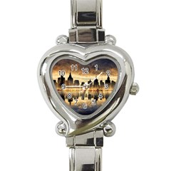 Manhattan Skyline Sunset Nyc Heart Italian Charm Watch by Wegoenart