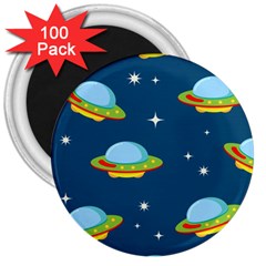 Seamless Pattern Ufo With Star Space Galaxy Background 3  Magnets (100 Pack) by Wegoenart