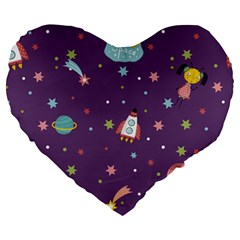 Space Travels Seamless Pattern Vector Cartoon Large 19  Premium Flano Heart Shape Cushions by Wegoenart