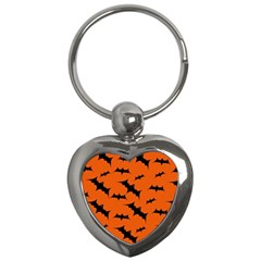 Halloween Card With Bats Flying Pattern Key Chain (heart) by Wegoenart