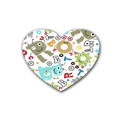 Seamless Pattern Vector With Funny Robot Cartoon Rubber Coaster (heart) by Wegoenart