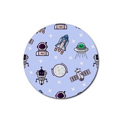 Seamless Pattern With Space Theme Rubber Round Coaster (4 Pack) by Wegoenart