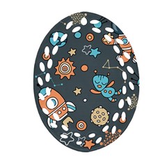 Rocketship Astronaut Space Seamless Pattern Oval Filigree Ornament (two Sides) by Wegoenart