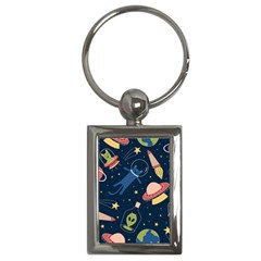 Seamless Pattern With Funny Alien Cat Galaxy Key Chain (rectangle) by Wegoenart