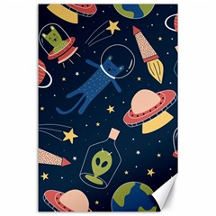 Seamless Pattern With Funny Alien Cat Galaxy Canvas 24  X 36  by Wegoenart