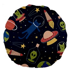 Seamless Pattern With Funny Alien Cat Galaxy Large 18  Premium Round Cushions by Wegoenart