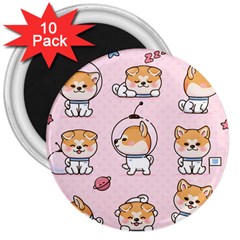 Set Kawaii Smile Japanese Dog Cartoon 3  Magnets (10 Pack)  by Wegoenart