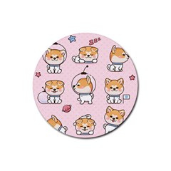 Set Kawaii Smile Japanese Dog Cartoon Rubber Coaster (round) by Wegoenart