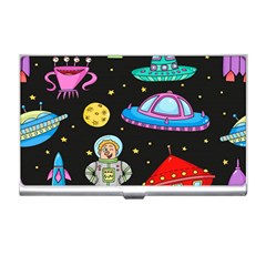 Seamless Pattern With Space Object Ufo Rocket Alien Hand Drawn Element Space Business Card Holder by Wegoenart