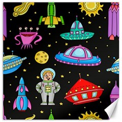 Seamless Pattern With Space Object Ufo Rocket Alien Hand Drawn Element Space Canvas 16  X 16  by Wegoenart