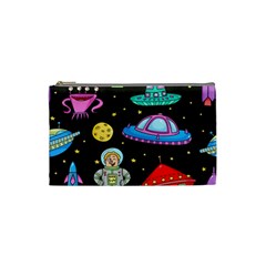 Seamless Pattern With Space Object Ufo Rocket Alien Hand Drawn Element Space Cosmetic Bag (small)