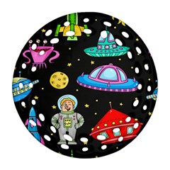 Seamless Pattern With Space Object Ufo Rocket Alien Hand Drawn Element Space Round Filigree Ornament (two Sides) by Wegoenart