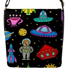 Seamless Pattern With Space Object Ufo Rocket Alien Hand Drawn Element Space Flap Closure Messenger Bag (s) by Wegoenart