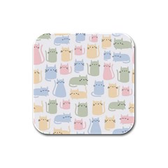 Cute-cat-colorful-cartoon-doodle-seamless-pattern Rubber Square Coaster (4 Pack) by Wegoenart