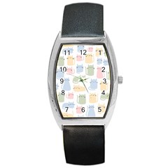 Cute-cat-colorful-cartoon-doodle-seamless-pattern Barrel Style Metal Watch
